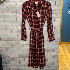 Long red  plaid  button down dress size small
